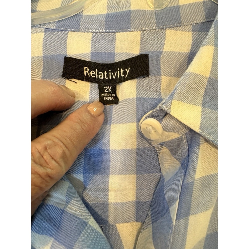 Relativety 100% Soft Cotton Womens 2X Blue & White Check Long Sleeve Comfort - Picture 2 of 11